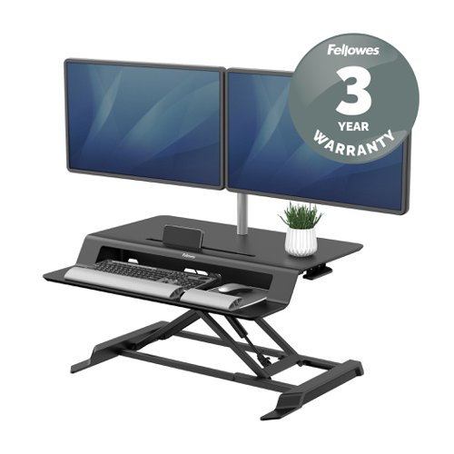 Fellowes Sit Stand Desk Riser Lotus LT Height Adjustable Sit Stand Desk Converter Max Weight 17KG Black