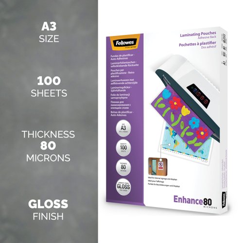 Fellowes 53023 A3 80Mic Adhesive Backed Pouch 100pk 27411J