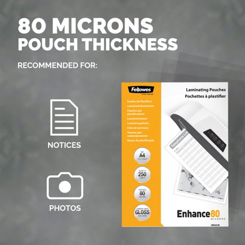 Fellowes A4 Glossy 80 Micron Laminating Pouch - Value Pack 250