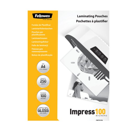 Fellowes A4 Glossy 100 Micron Laminating Pouch - Value Pack 250