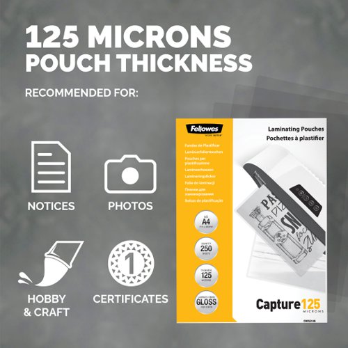 Fellowes A4 Glossy 125 Micron Laminating Pouch - Value Pack 250
