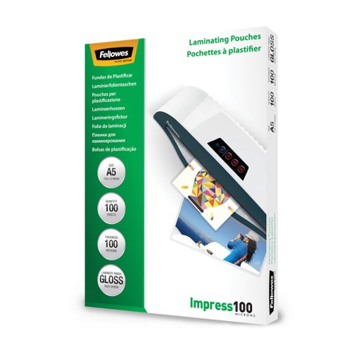 Fellowes A5 Glossy 100 Micron Laminating Pouch - Pack 100