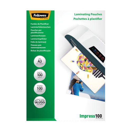 Fellowes A3 Glossy 100 Micron Laminating Pouch - Pack 100