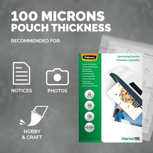 Fellowes A3 Glossy 100 Micron Laminating Pouch - Pack 100