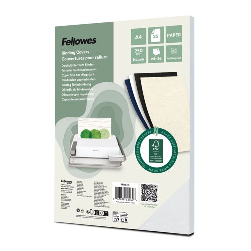 Fellowes Certified Leathergrain Covers - White A4 Pk25