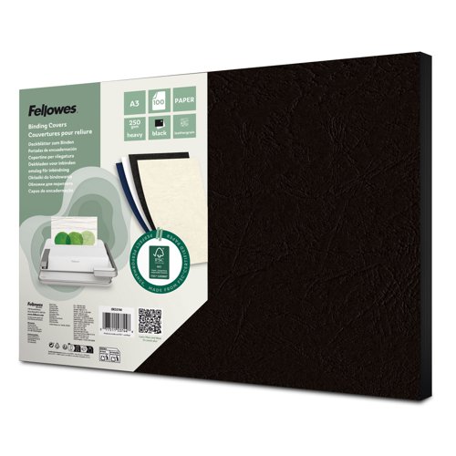 Fellowes Certified Leathergrain Covers - Black A4 Pk100