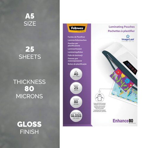 Fellowes ImageLast A5 80 Micron Laminating Pouch - Pack 25