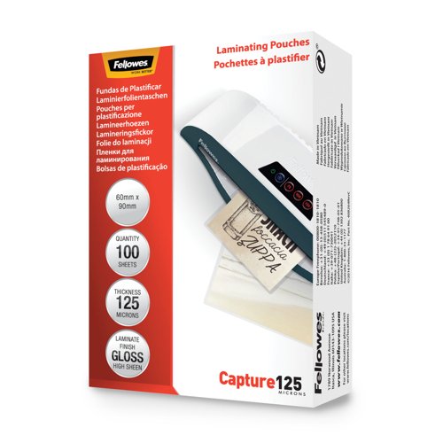 Fellowes Glossy 125 Micron Card Lam Pouch - 60x90mm Bx100