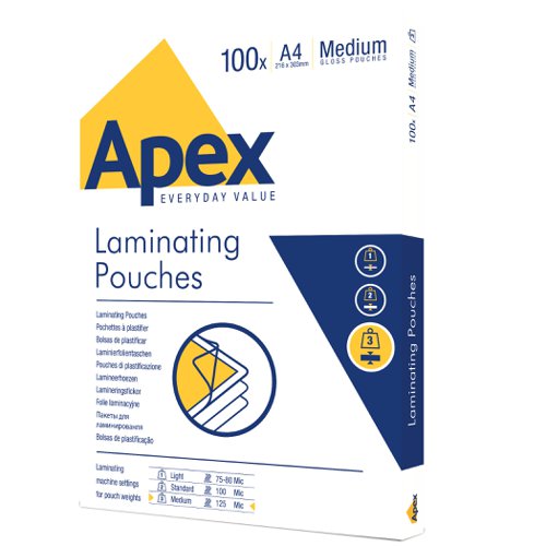 Fellowes Apex A4 Medium Laminating Pouches Clear (Pack of 100) 6003501