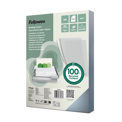 Fellowes PET Binding Covers A4 180micron Clear (Pack 100) 5384601