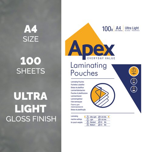 Apex Ultra-Light Laminating Pouches A4 100PK