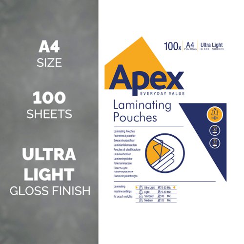 ValueX Ultra Lightweight A4 Laminating Pouches Glossy Finish (Pack 100) - 602001
