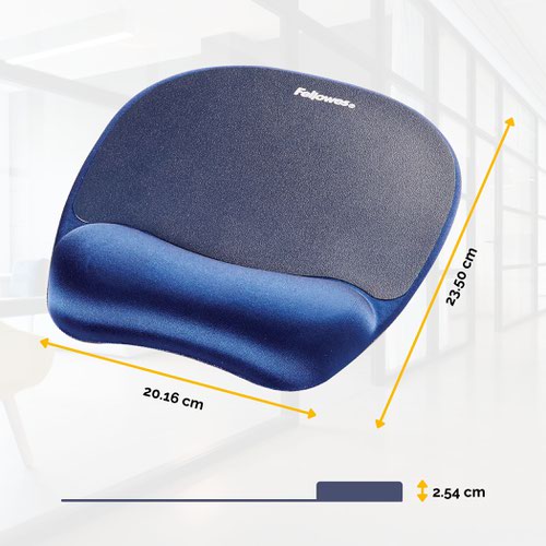 Fellowes Memory Foam Mouse Pad Wrist Support Sapphire Blue 9172801