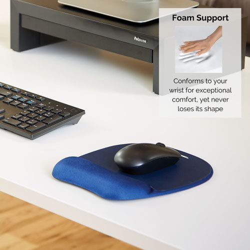 Fellowes Memory Foam Mousepad Wrist Support Blue Ref 9172801