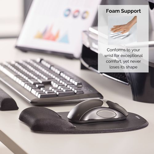 Fellowes Memory Foam Mousepad Wrist Support Black