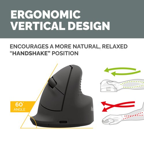 Fellowes Breyta Vertical Mouse with Antibacterial Protection Right Handed Medium 35788J Buy online at Office 5Star or contact us Tel 01594 810081 for assistance