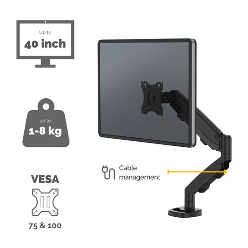 Fellowes 9683101 Eppa Single Monitor Arm - Black
