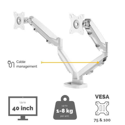 Eppa Dual Monitor Arm White Laptop / Monitor Risers SW4114