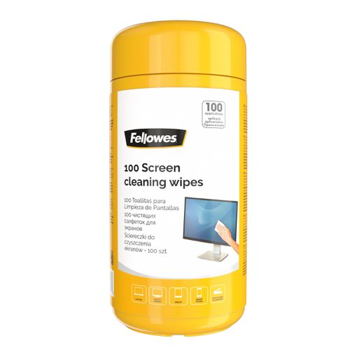 Fellowes 99703 Screen Cleaning Wipes Tub of 100