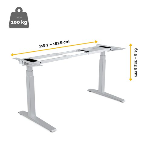 Levado™ Height Adjustable Desk (Base Only) - Silver
