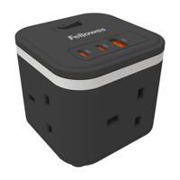 Fellowes Power Cube 3x230v 1xUSB-A 2x USB-C Socket 2m Cable Black - 100136979