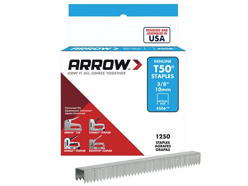 Arrow A50624 T50 Staples 10mm (3/8in) (Box 1250)