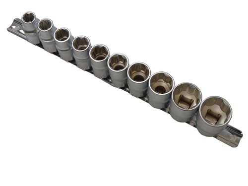 BlueSpot Tools 01526 Sockets On Rail Set of 10 Metric 1/2in Drive