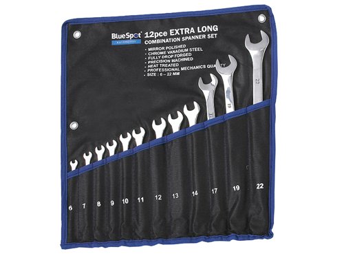 BlueSpot Tools 04124 Extra Long Combination Spanner Set, 12 Piece