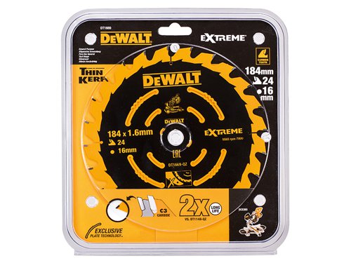 DEWALT DT1669-QZ Cordless Mitre Saw Blade For DCS365 184 x 16mm x 24T