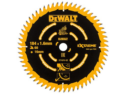 DEWALT DT1670-QZ Cordless Mitre Saw Blade For DCS365 184 x 16mm x 60T