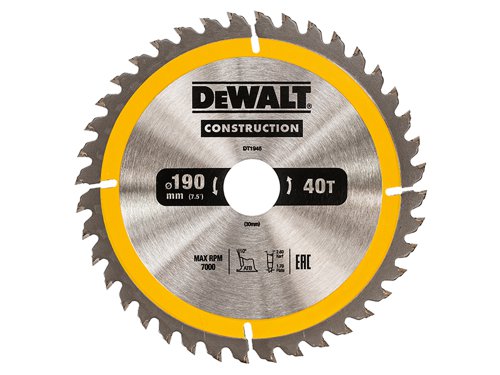 DEWALT DT1945-QZ Portable Construction Circular Saw Blade 190 x 30mm x 40T