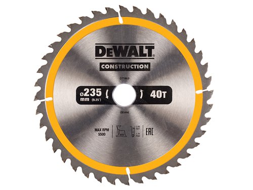 DEWALT DT1955-QZ Portable Construction Circular Saw Blade 235 x 30mm x 40T
