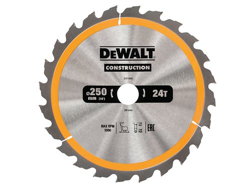 DEWALT DT1956-QZ Stationary Construction Circular Saw Blade 250 x 30mm x 24T