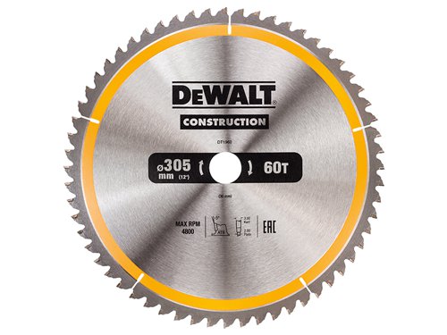 DEWALT DT1960-QZ Stationary Construction Circular Saw Blade 305 x 30mm x 60T ATB/Neg