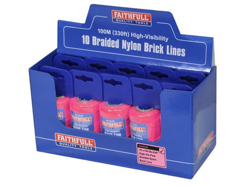 Faithfull  Hi-Vis Nylon Brick Line 100m (330ft) Pink