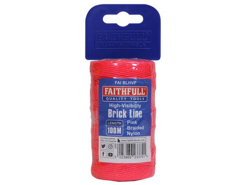 Faithfull  Hi-Vis Nylon Brick Line 100m (330ft) Pink