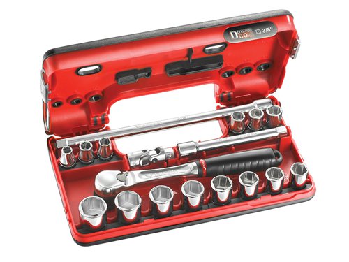 Facom JL.DBOX1PB 3/8in Square Drive 6-Point Detection Box Socket Set, 18 Piece