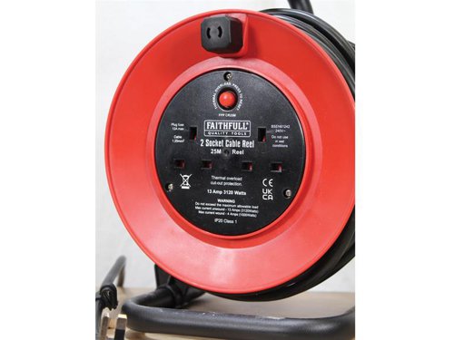Faithfull Power Plus XP20-E1 Open Drum Cable Reel 240V 13A 2-Socket 25m
