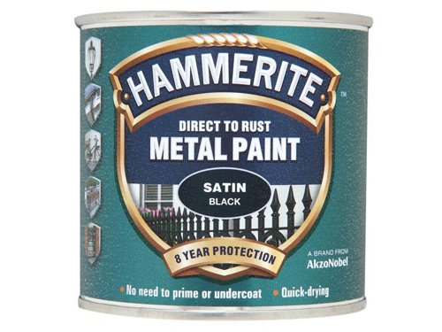 Hammerite 5084904 Direct to Rust Satin Finish Metal Paint Black 250ml