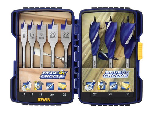 IRWIN® 10507593 Blue Groove Auger & Flat Drill Bit Set, 8 Piece