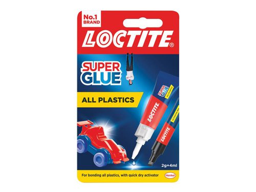 Loctite 2631378 All Plastics Super Glue, Tube 4ml + Pen 2g