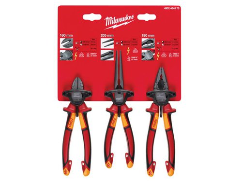 Milwaukee Hand Tools 4932464575 VDE Pliers Set, 3 Piece
