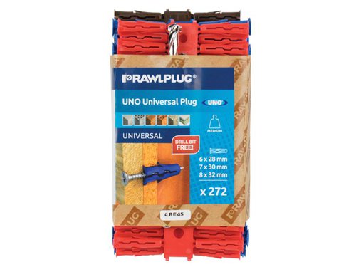 Rawlplug R-U1-MIX-RBRB-272D Mixed UNO® Plugs (Pack 272) + Drill Bit