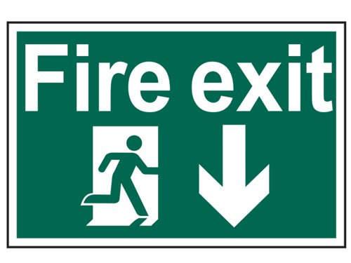Scan 1503 Fire Exit Running Man Arrow Down - PVC 300 x 200mm