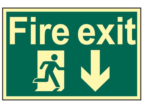 Scan 1580 Fire Exit Running Man Arrow Down - Photoluminescent 300 x 200mm