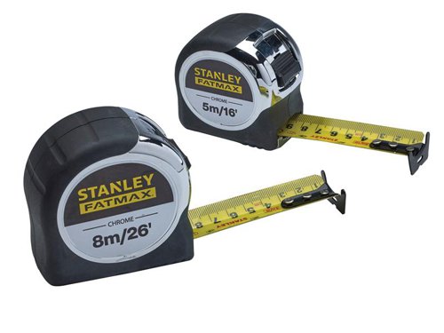 STANLEY® FMHT43041-0 FatMax® Chrome Pocket Tapes 5m/16ft & 8m/26ft (Twin Pack)