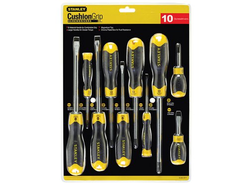 STANLEY® 5-64-977 Cushion Grip Screwdriver Set, 10 Piece