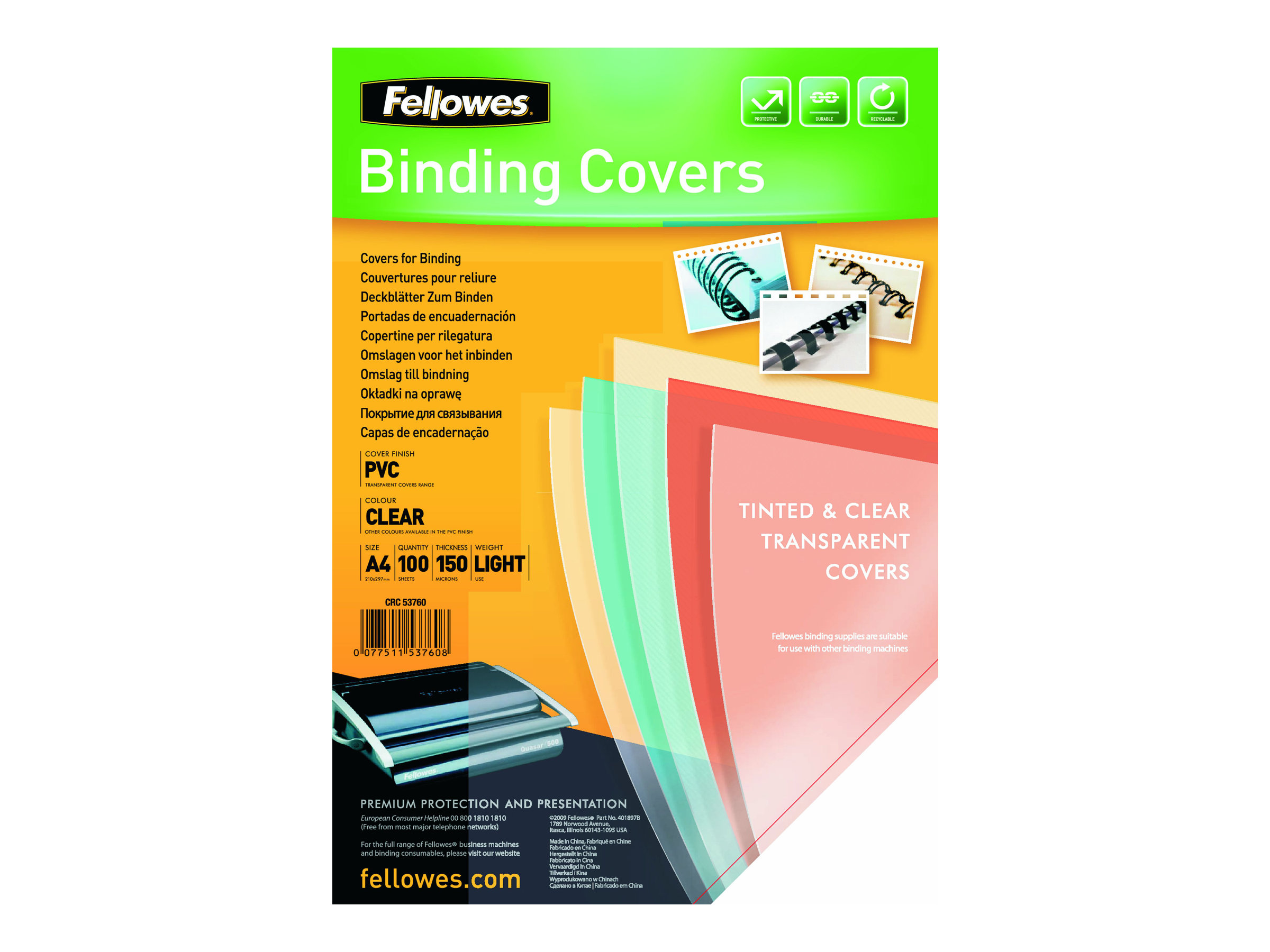 Fellowes Pvc Clear Cover A4 150 Micron Pk100