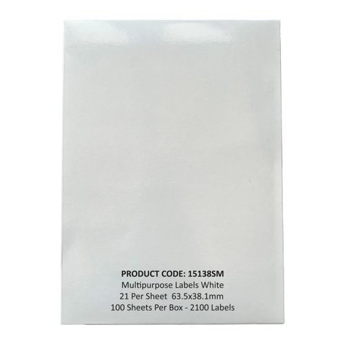 ValueX Multipurpose Label 63.5x38.1mm 21 Per A4 Sheet White (2100 Labels) - 15138SM