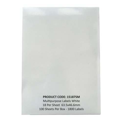 ValueX Multipurpose Label 63.5x46.6mm 18 Per A4 Sheet White (1800 Labels) - 15187SM